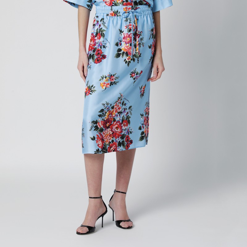 Silk twill skirt with floral print