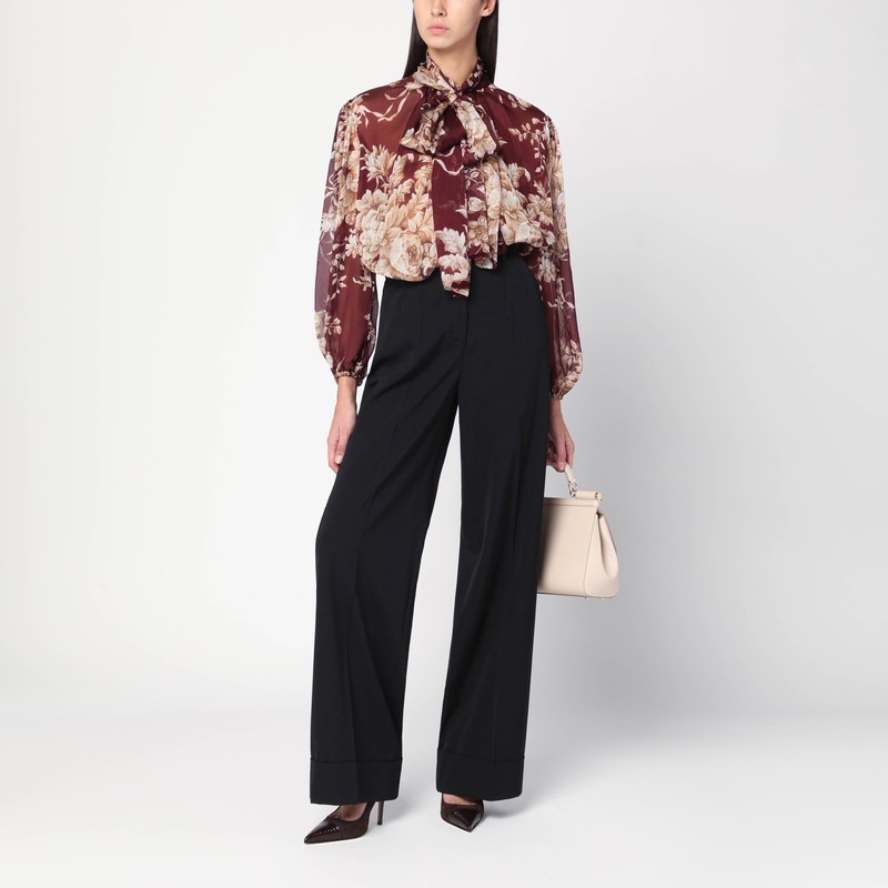 Dolce & Gabbana Chiffon Shirt With Rose Print In Pink