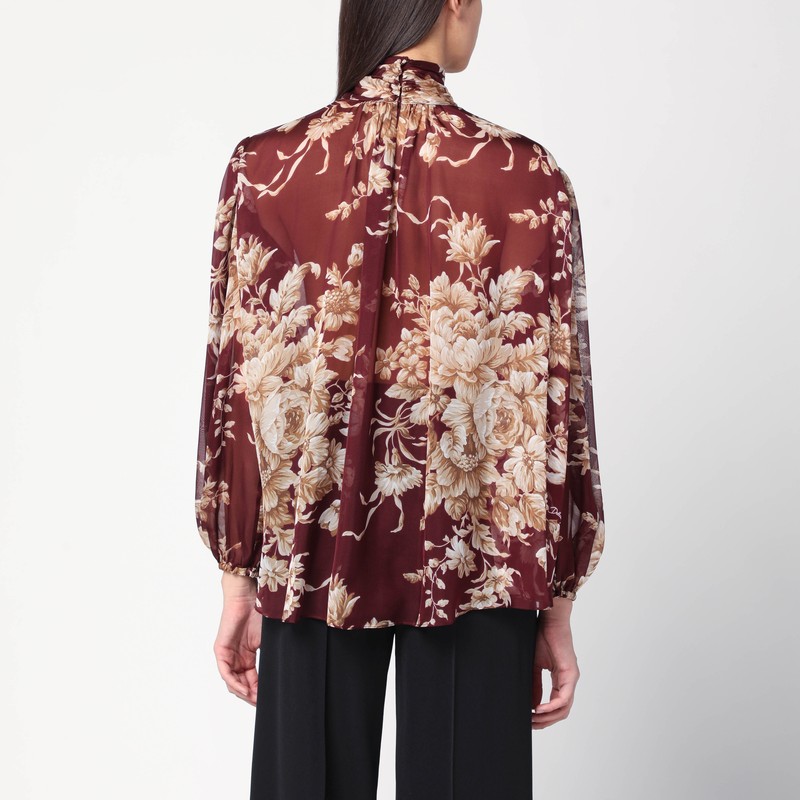 Dolce & Gabbana Chiffon Shirt With Rose Print In Pink