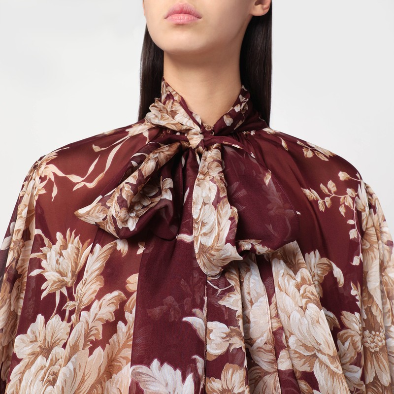 Dolce & Gabbana Chiffon Shirt With Rose Print In Pink
