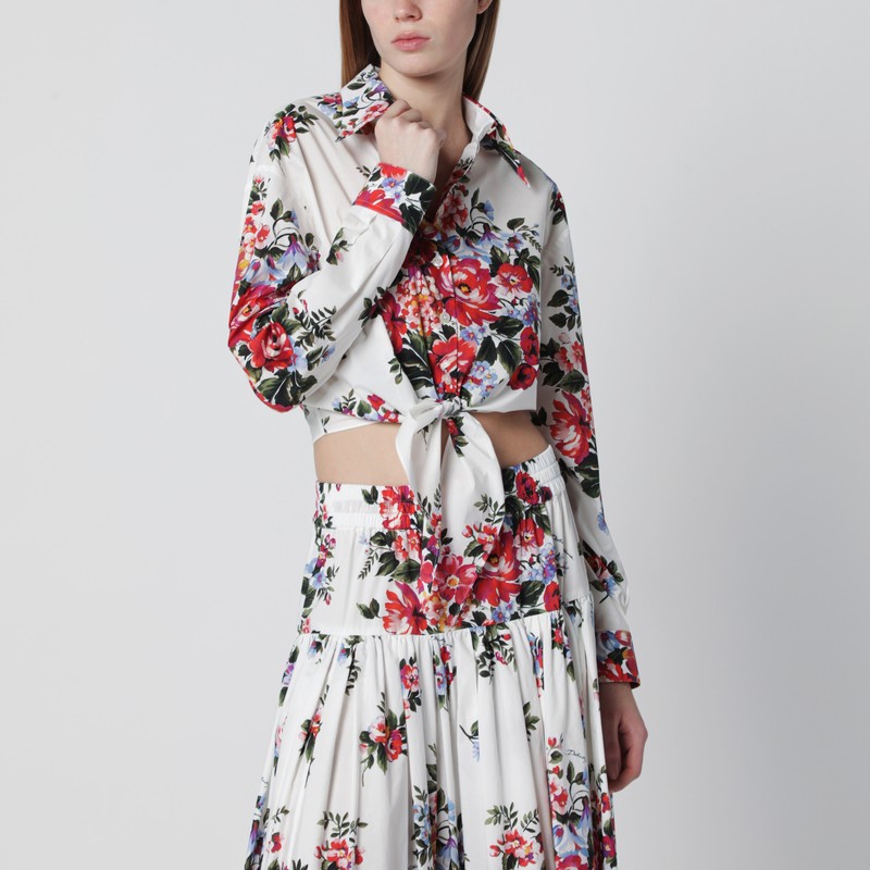 White cropped shirt with floral print