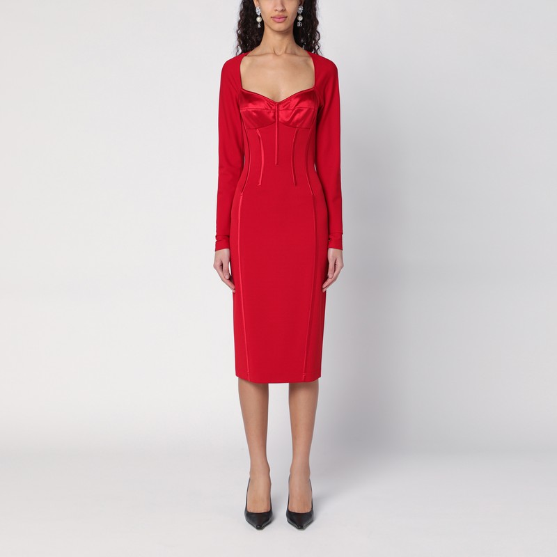 Red satin and silk midi dress