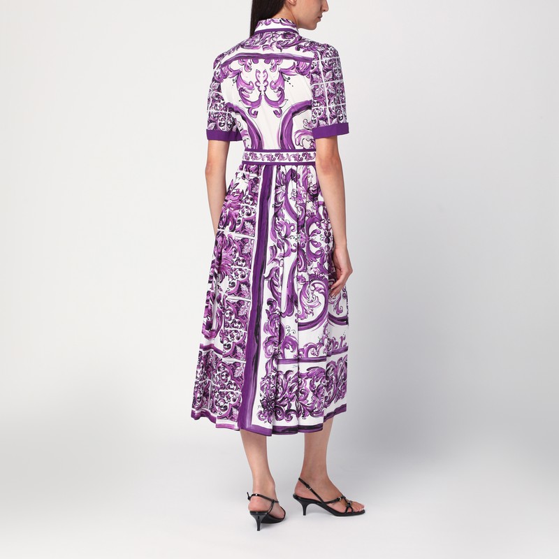 Dolce & Gabbana Poplin Shirt Dress With Maiolica Print In Multi