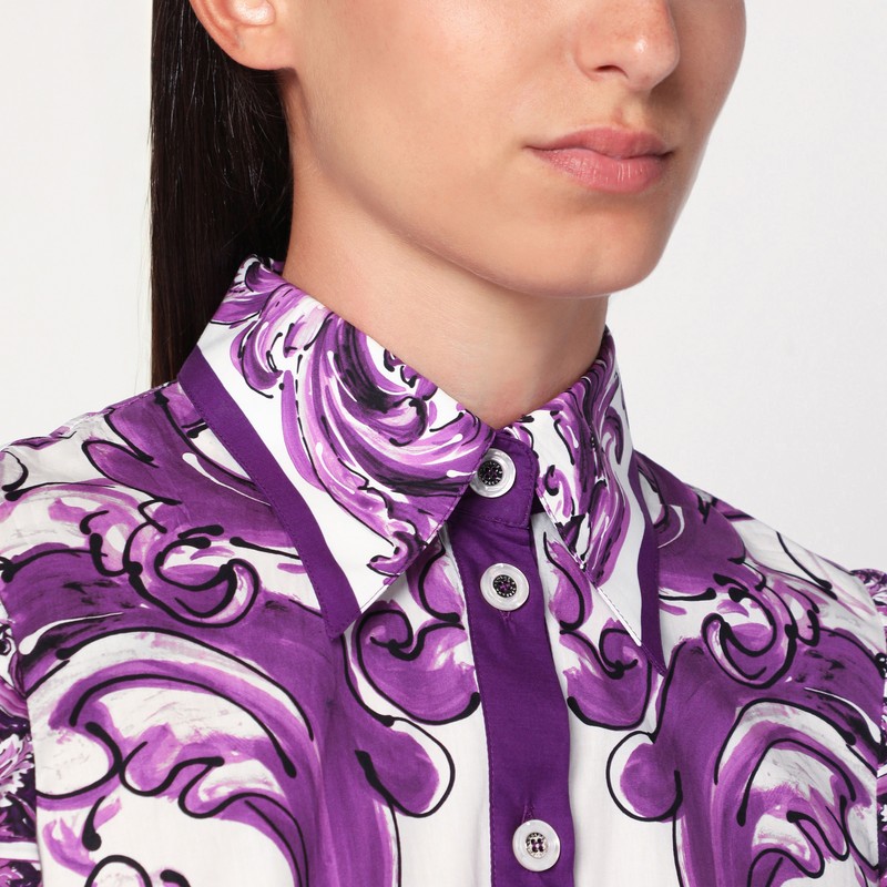 Dolce & Gabbana Poplin Shirt Dress With Maiolica Print In Multi