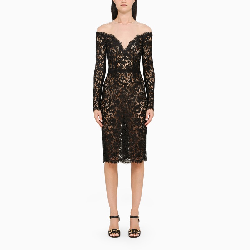 Black semi-sheer lace dress