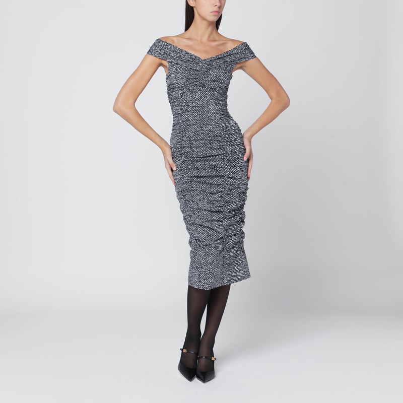 Dolce & Gabbana Diagonal Print Dress In Silk Blend In Gray