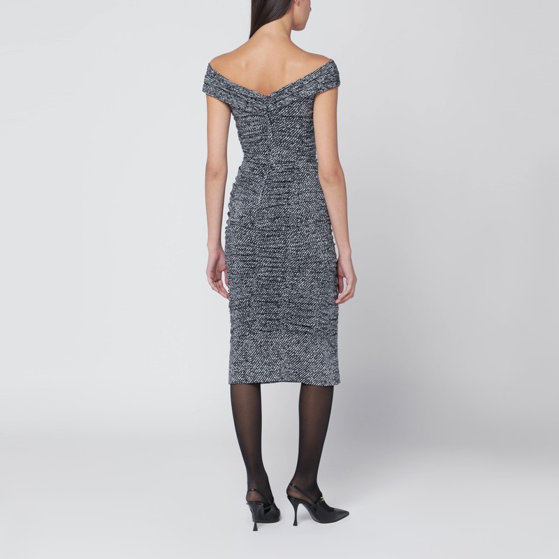 Dolce & Gabbana Diagonal Print Dress In Silk Blend In Gray
