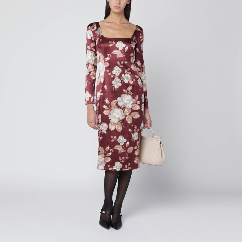 Dolce & Gabbana Dolce&gabbana Burgundy Satin Dress With Floral Print Women In Pink