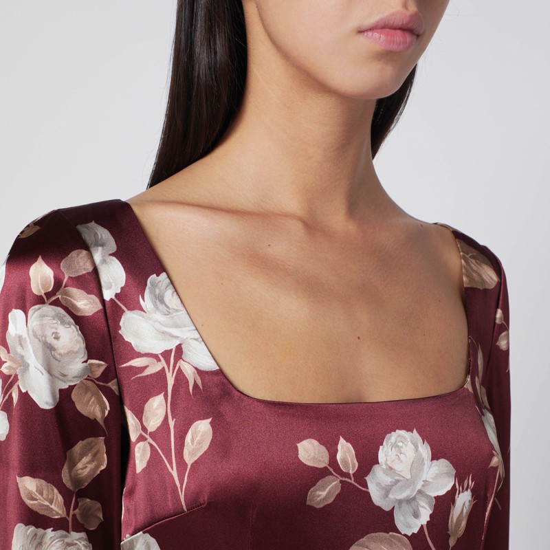 Dolce & Gabbana Dolce&gabbana Burgundy Satin Dress With Floral Print Women In Pink