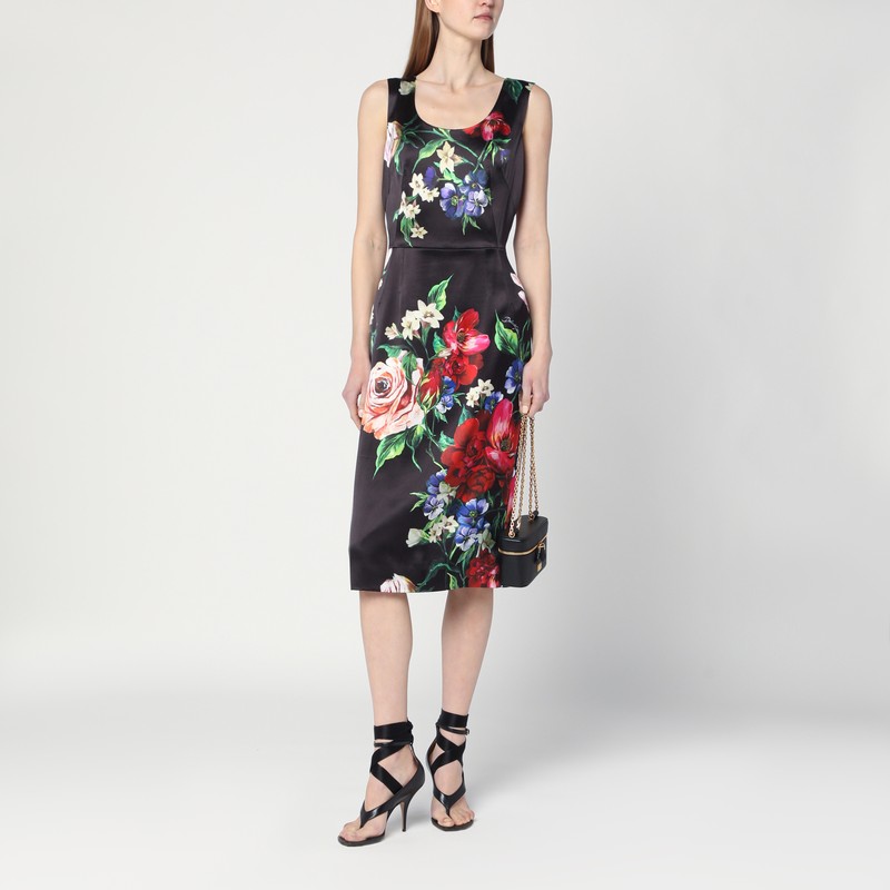 Dolce & Gabbana Floral Print Stretch Satin Dress In Multicolor