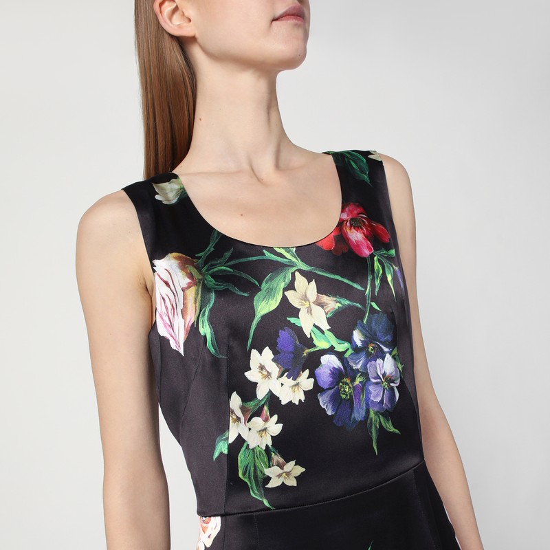 Dolce & Gabbana Floral Print Stretch Satin Dress In Multicolor
