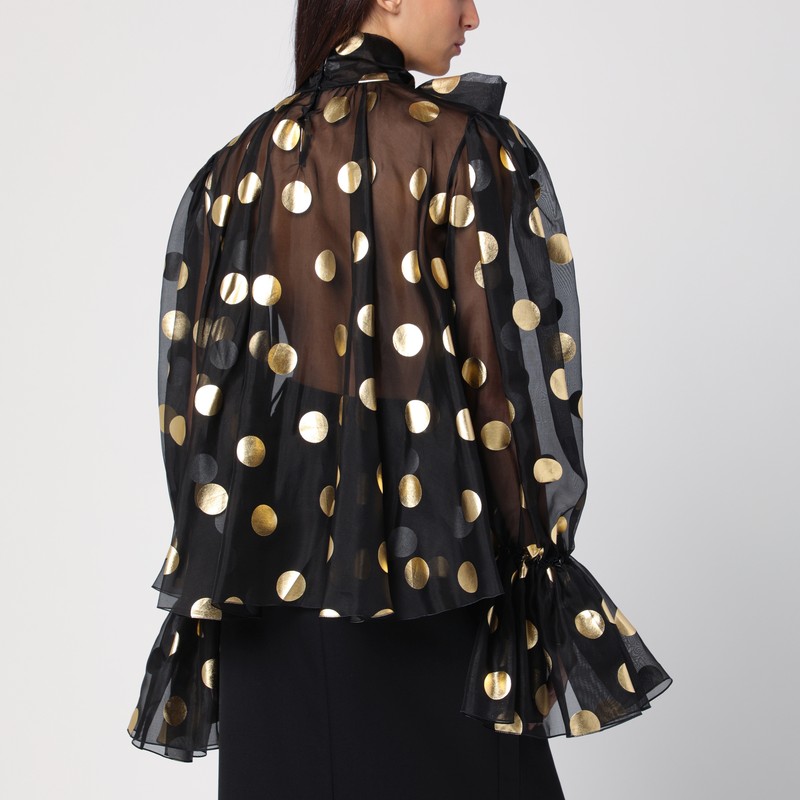 Dolce & Gabbana Silk Organza Lamé Polka Dot Blouse In Black