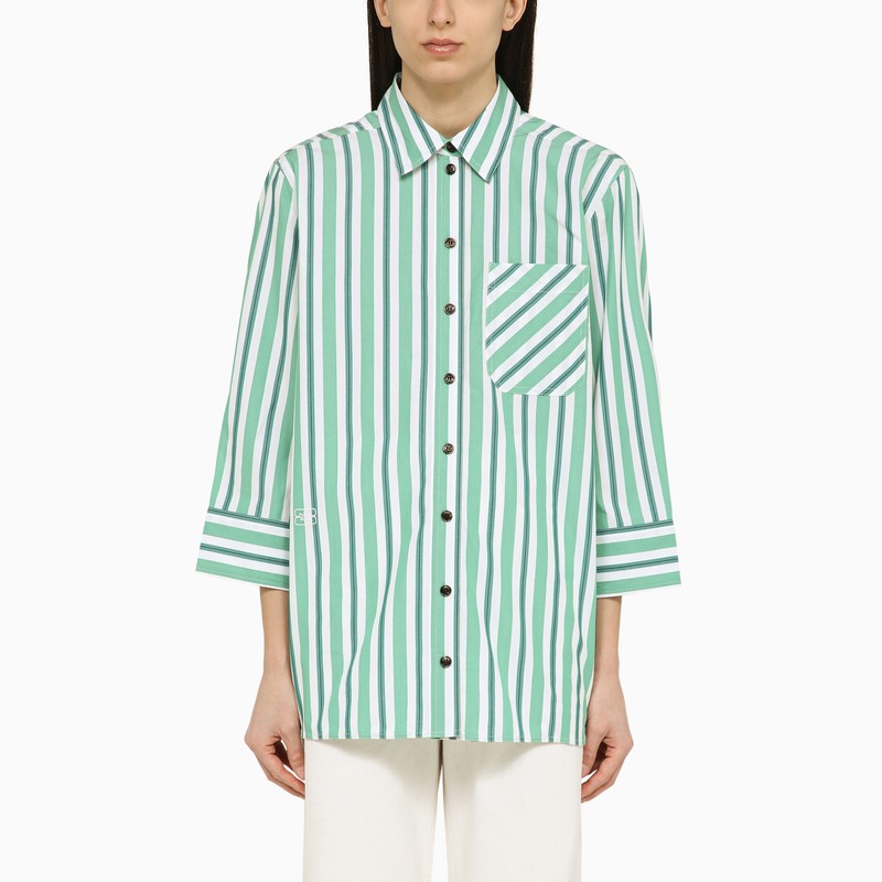 Shop Ganni | Green Striped Oversize Shirt In Organic Cotton