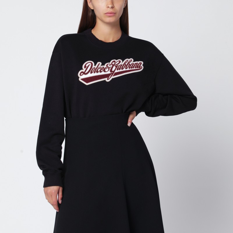 Black cotton sweatshirt with logo patch