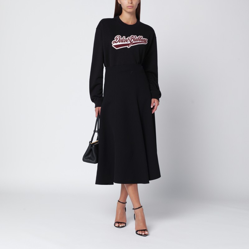 Dolce & Gabbana Logo Patch Cotton Crew Neck Sweatshirt In Black