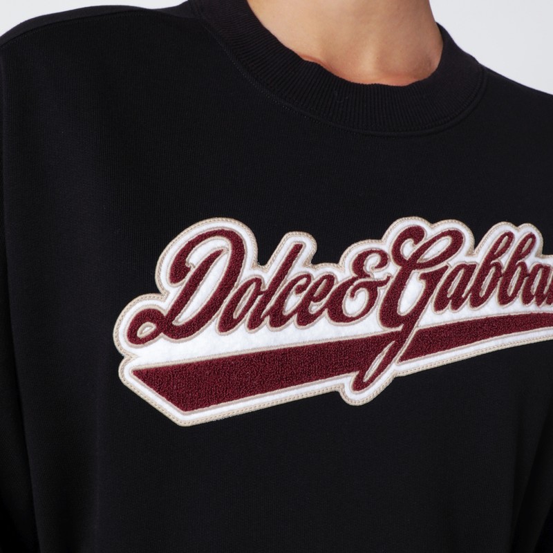 Dolce & Gabbana Logo Patch Cotton Crew Neck Sweatshirt In Black