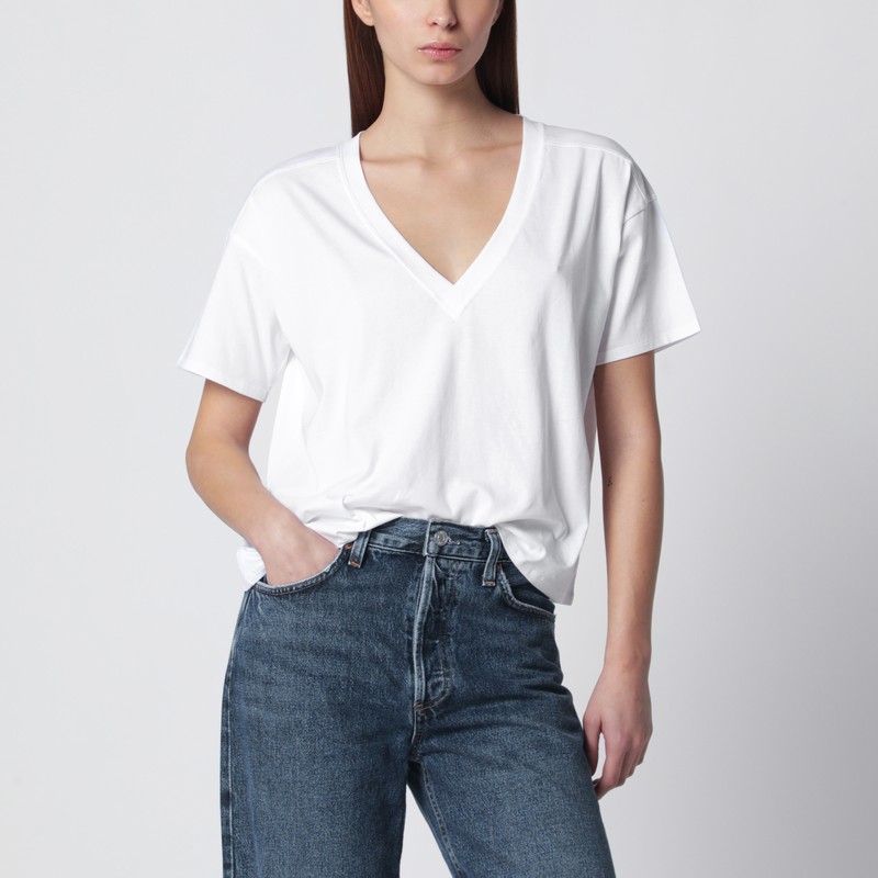 T-shirt con scollo a V in cotone bianca