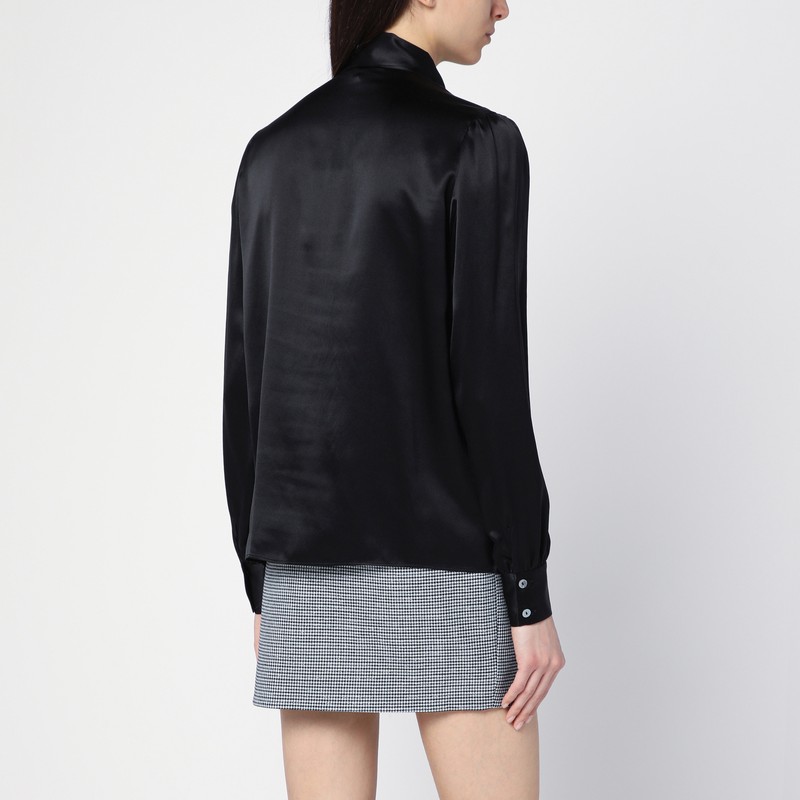 Alessandra Rich Bow Collar Silk Shirt In Black