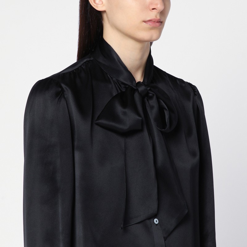 Alessandra Rich Bow Collar Silk Shirt In Black