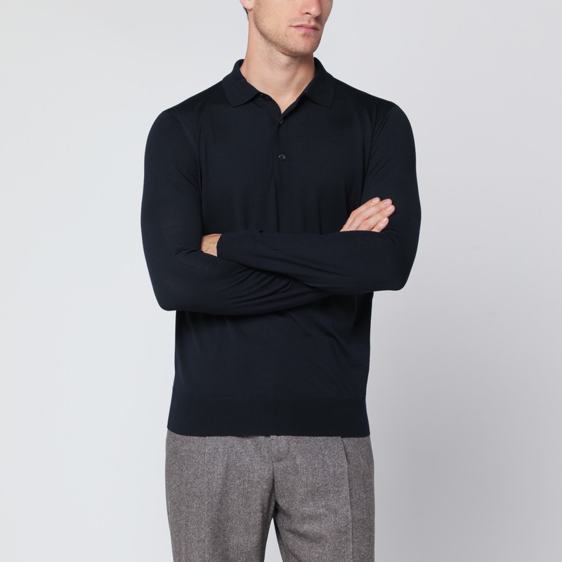 Dark blue wool polo shirt