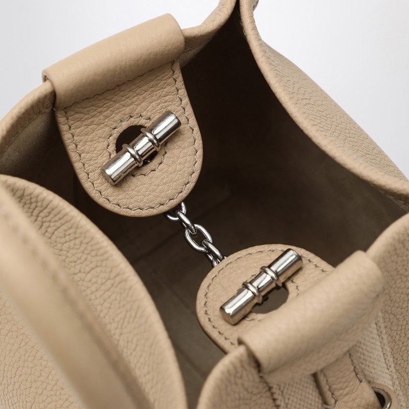 Loro Piana Micro Bale Bag In Light Mastic Grained Leather In Sand