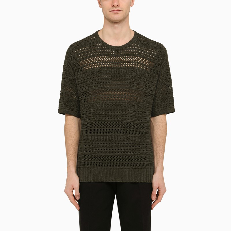 Shop Loro Piana Dark Grey Perforated Jersey In Green