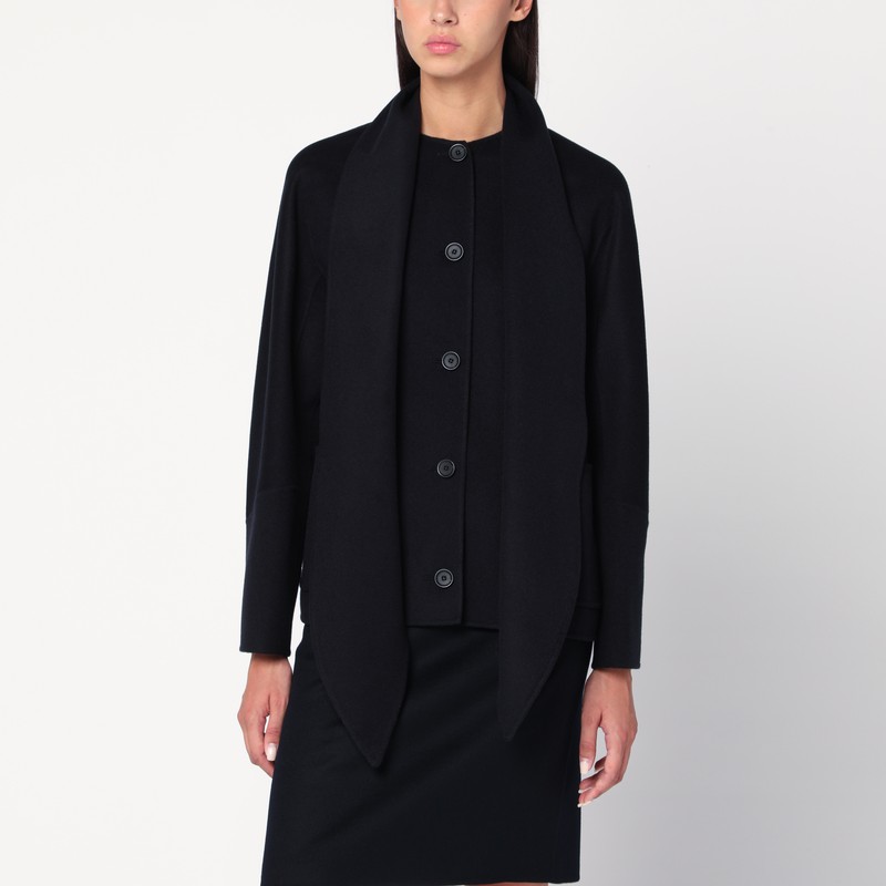 Navy blue cashmere jacket with scarf