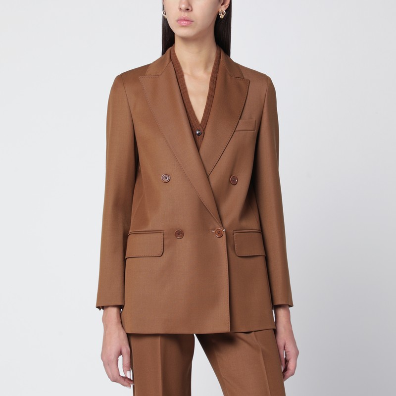 Max Mara Tan Double-breasted Wool Blazer In Brown