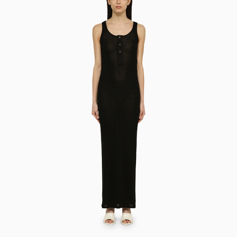 Shop Ami Alexandre Mattiussi Ami Paris Black Cotton Long Dress With Buttons