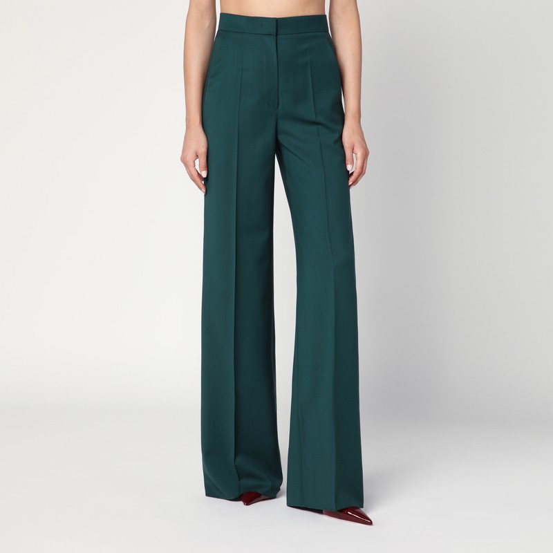 Green straight trousers in wool
