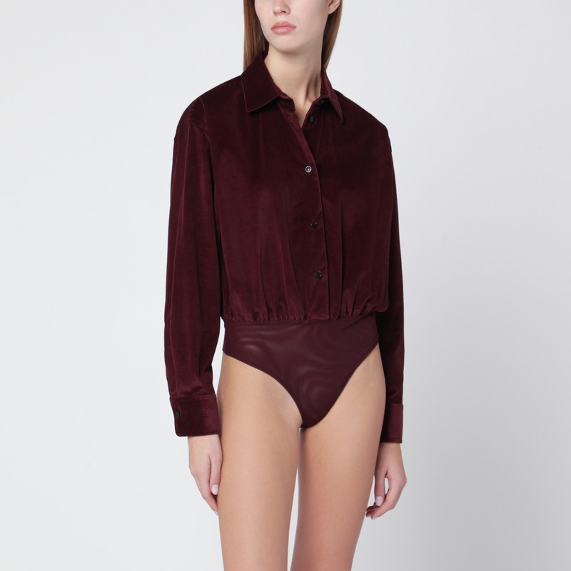 Max Mara Cherry-colored Velvet Shirt-body In Burgundy
