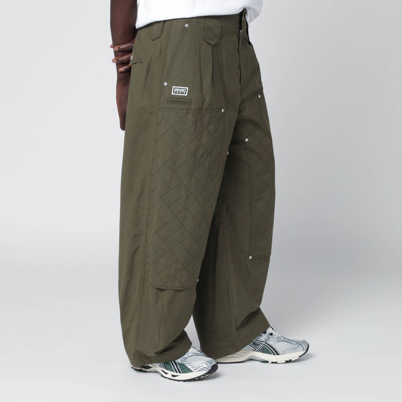 Kenzo Khaki Green Cotton Trousers In Green