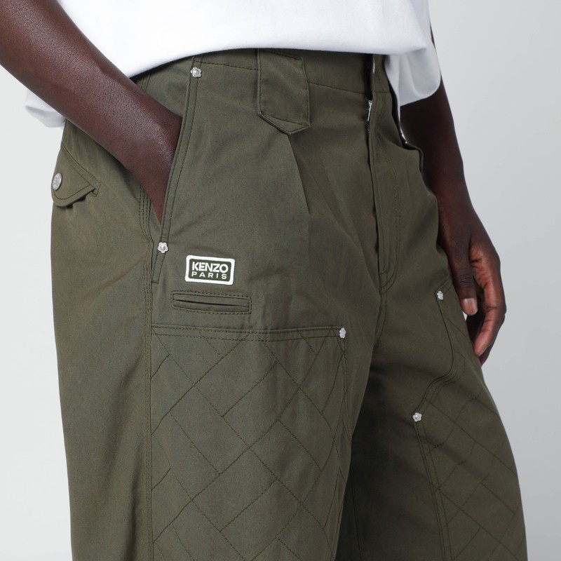 Kenzo Khaki Green Cotton Trousers In Green