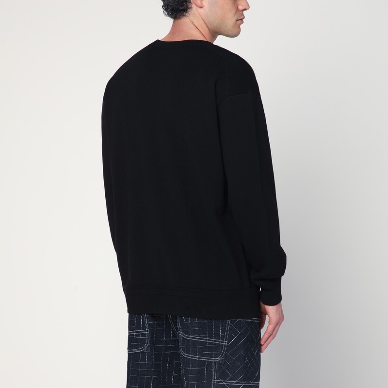 Kenzo Black Knit Jumper With Boke Flower Logo Patch On The Chest In Wool Man In Black