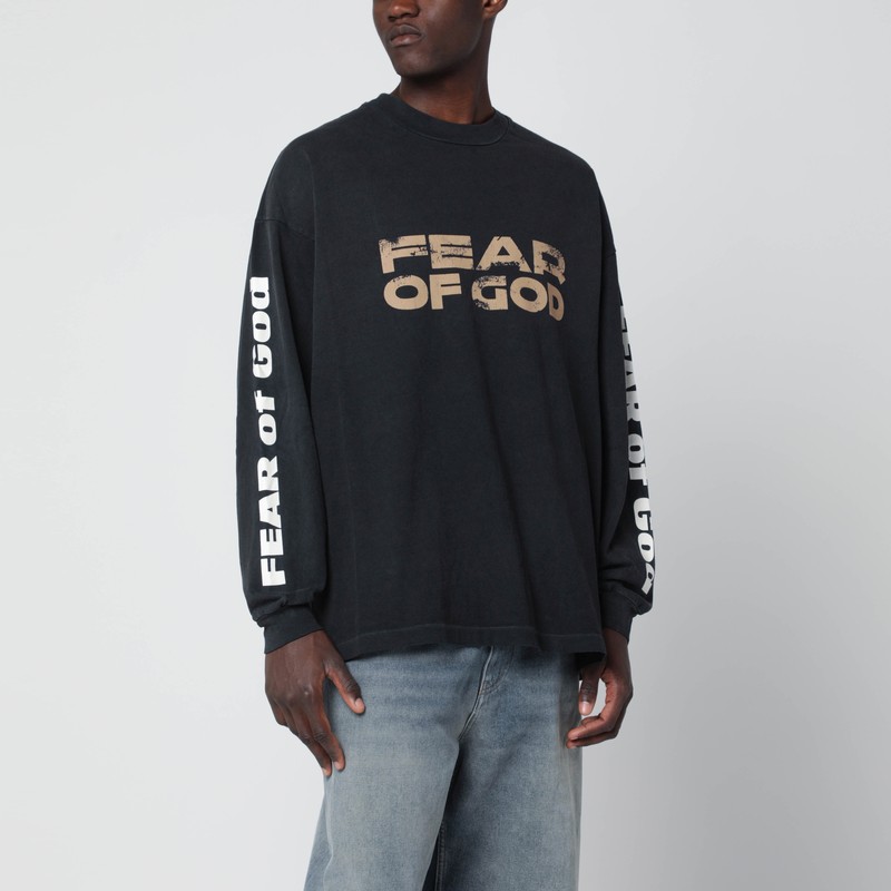 Black washed-effect sweater with logo prints
