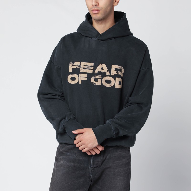 Fear Of God Black Vintage-effect Sweatshirt With Logo Print In Black
