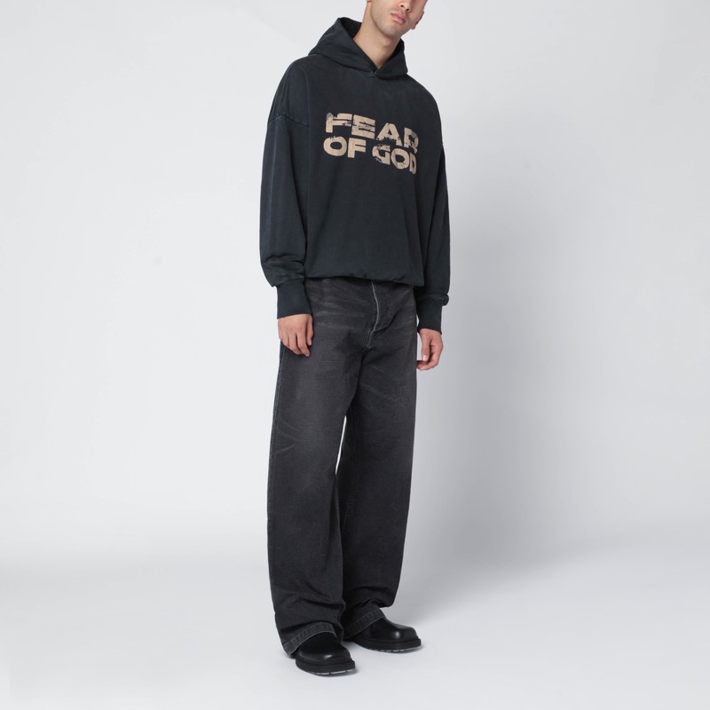 Fear Of God Black Vintage-effect Sweatshirt With Logo Print In Black