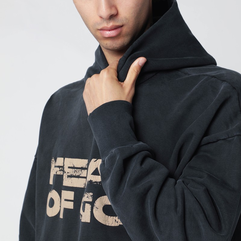 Fear Of God Black Vintage-effect Sweatshirt With Logo Print In Black