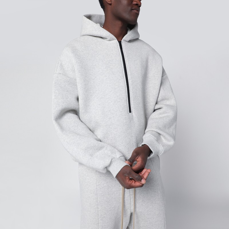 Fear Of God Grey Mélange Hooded Sweatshirt With Zip In Gray