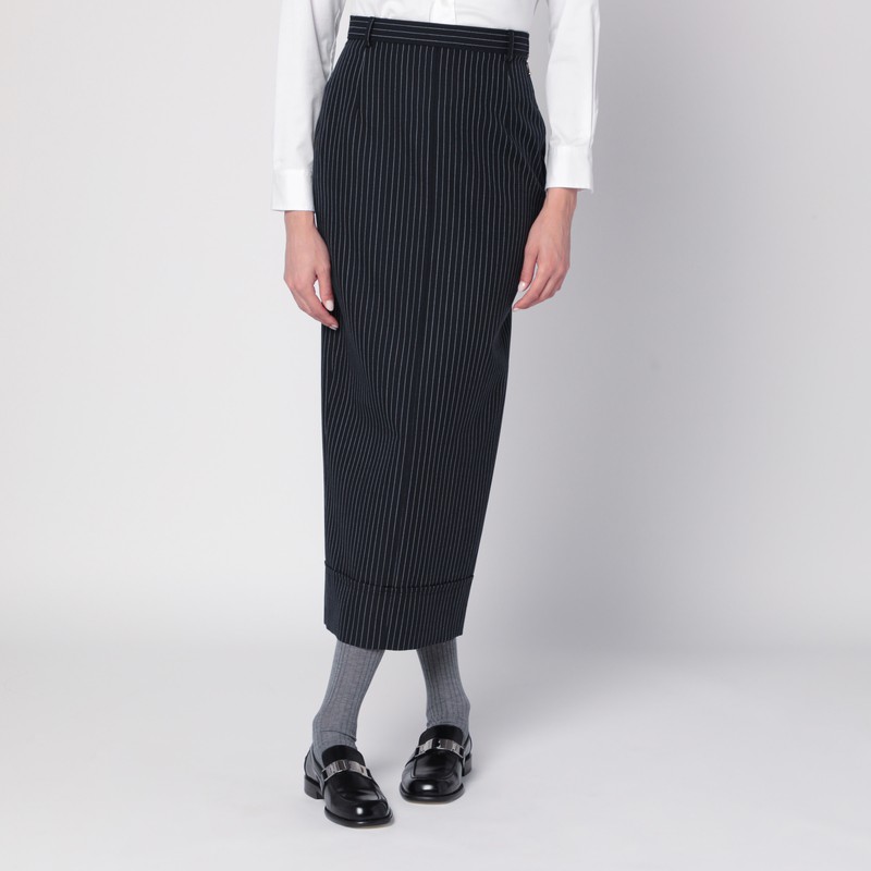 Thom Browne Pinstriped High Waist Pencil Skirt With Belt Loops