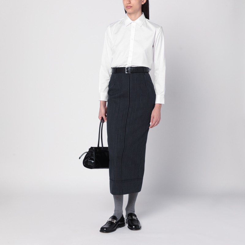 Thom Browne Pinstriped High Waist Pencil Skirt With Belt Loops