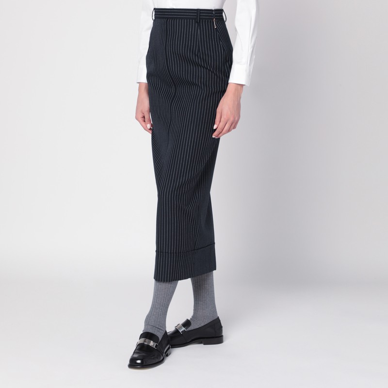 Thom Browne Pinstriped High Waist Pencil Skirt With Belt Loops
