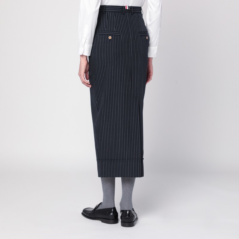 Thom Browne Pinstriped High Waist Pencil Skirt With Belt Loops
