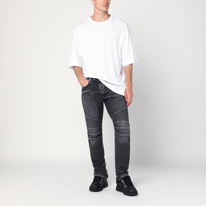 Balmain Grey Washed Slim Biker Jeans In Blue