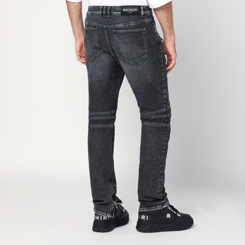 Balmain Grey Washed Slim Biker Jeans In Blue
