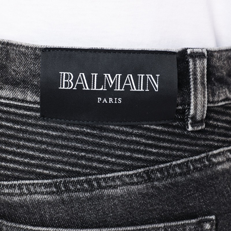 Balmain Grey Washed Slim Biker Jeans In Blue