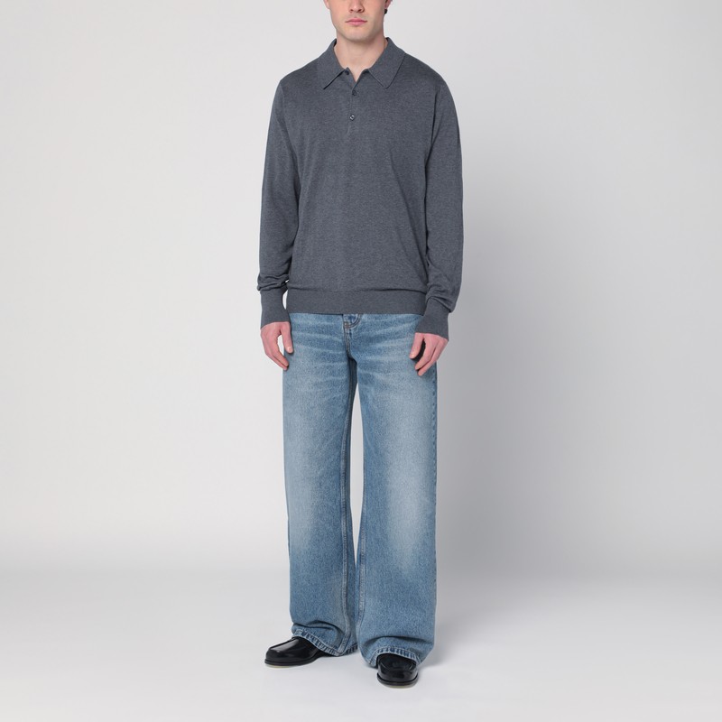 John Smedley Gray Finchley Polo In Cotton In Grey