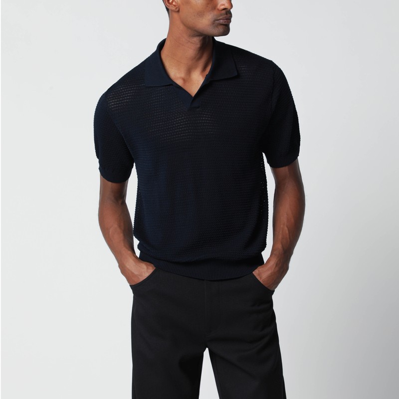 Blue openwork cotton polo shirt