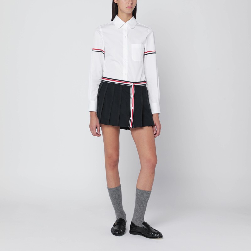 Thom Browne Pink Stripe Oxford Armband Round Collar Shirt In White