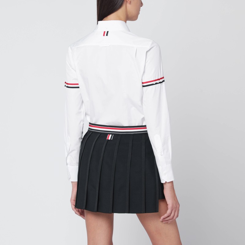 Thom Browne Pink Stripe Oxford Armband Round Collar Shirt In White